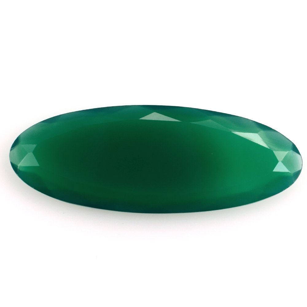 GREEN ONYX BOTH SIDE TABLE CUT OVAL 35X13MM (DARK/CLEAN) 13.23 Cts.