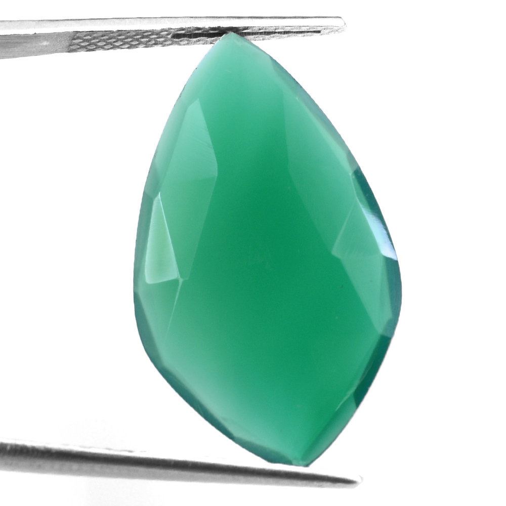 GREEN ONYX ROSE CUT BRIOLETTE IRREGULAR SHIELD 28X17MM 12.61 Cts.