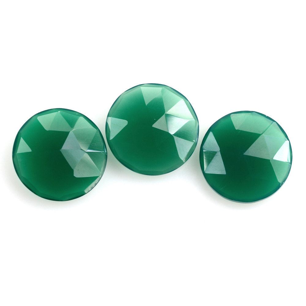GREEN ONYX ROSE CUT BRIOLETTE ROUND 12MM 3.51 Cts.