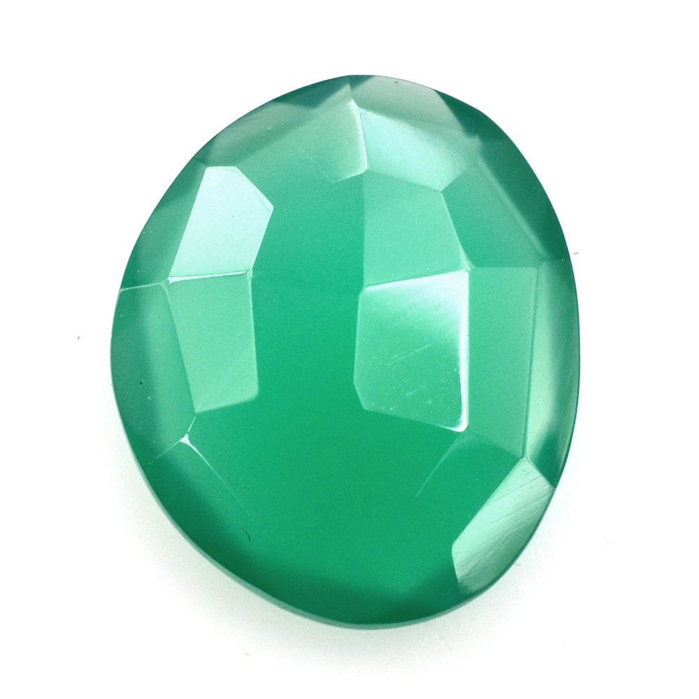 GREEN ONYX STEP CUT BACK IRREGULAR OVAL 12X10MM 2.80 Cts.