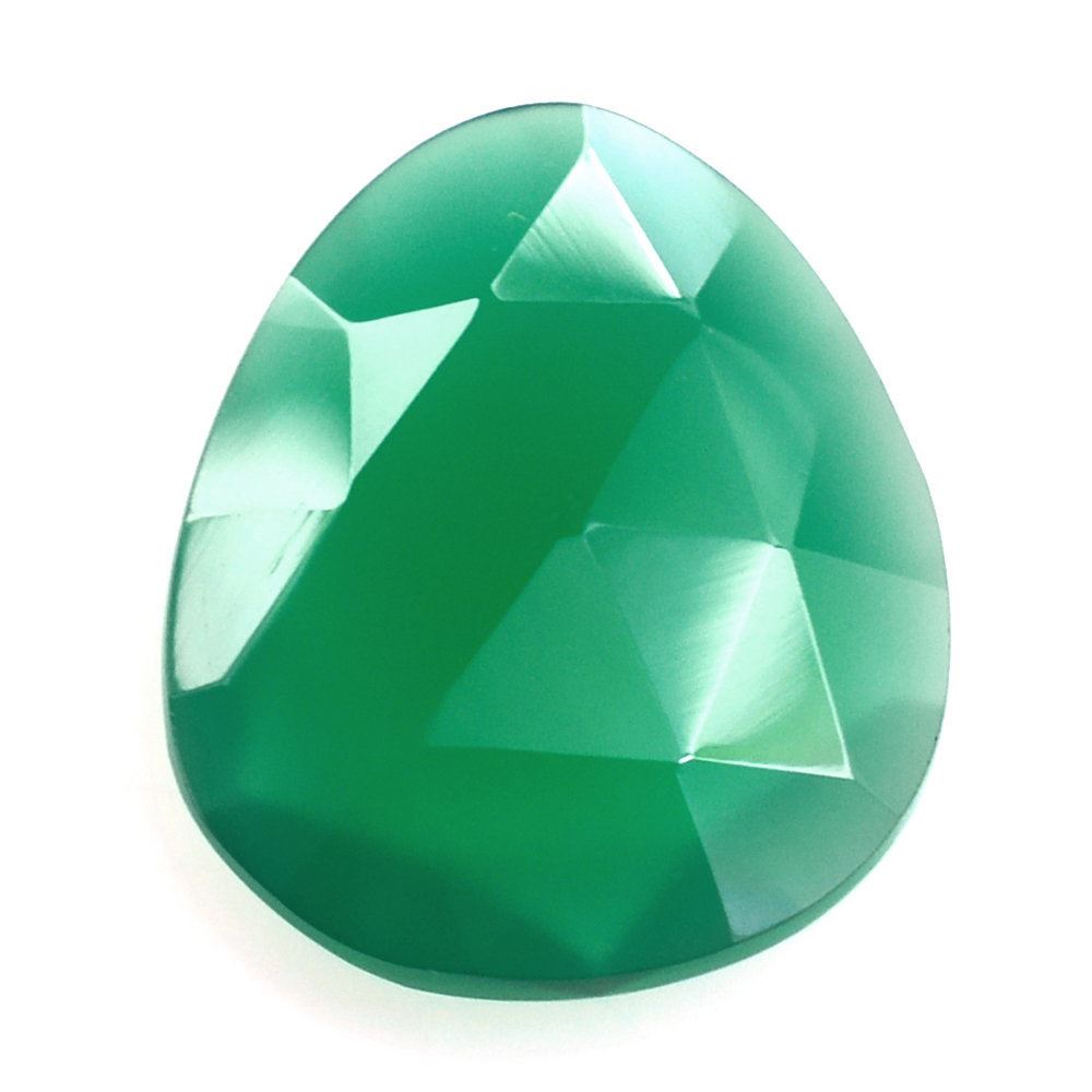GREEN ONYX ROSE CUT BRIOLETTE IRREGULAR TRILLIONISH 13X11MM 3.13 Cts.