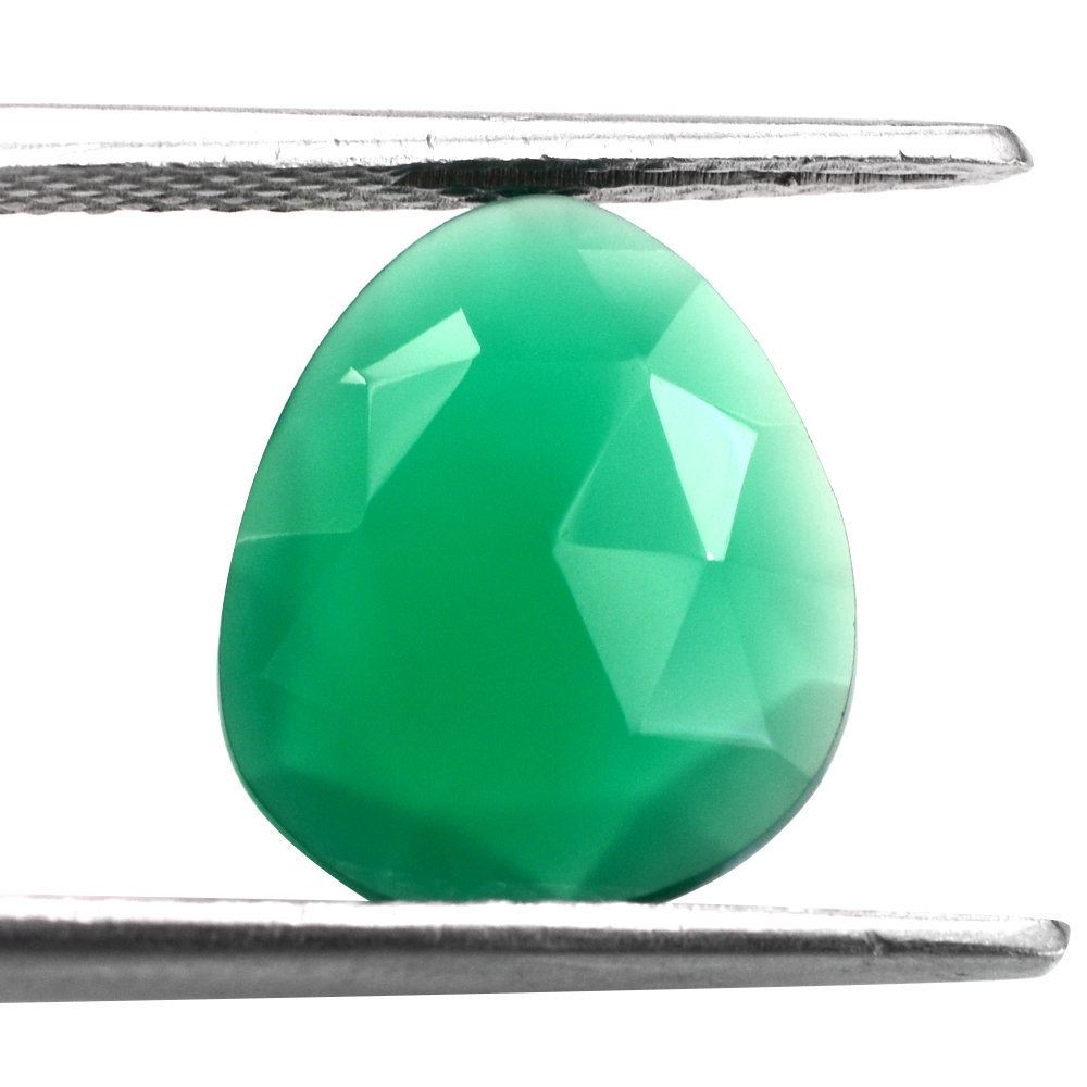 GREEN ONYX ROSE CUT BRIOLETTE IRREGULAR TRILLIONISH 13X11MM 3.13 Cts.