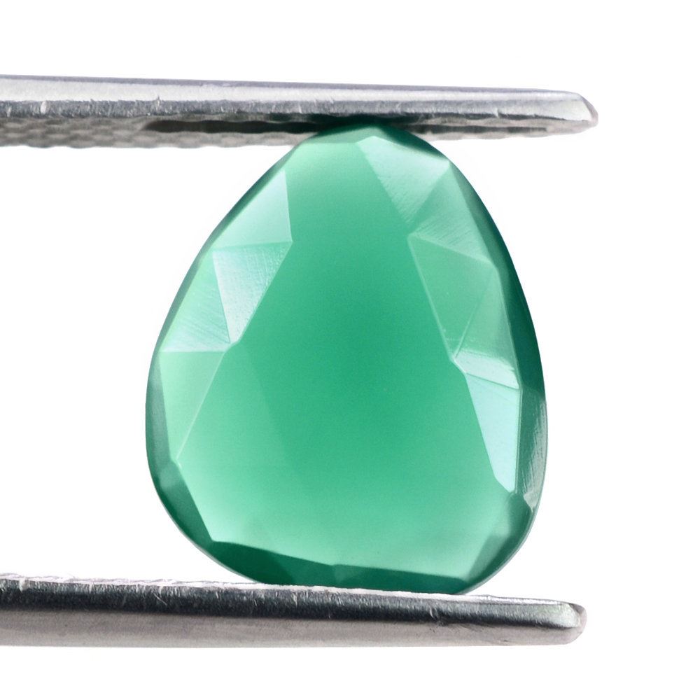 GREEN ONYX ROSE CUT BRIOLETTE IRREGULAR PEARISH 12X10MM 2.73 Cts.