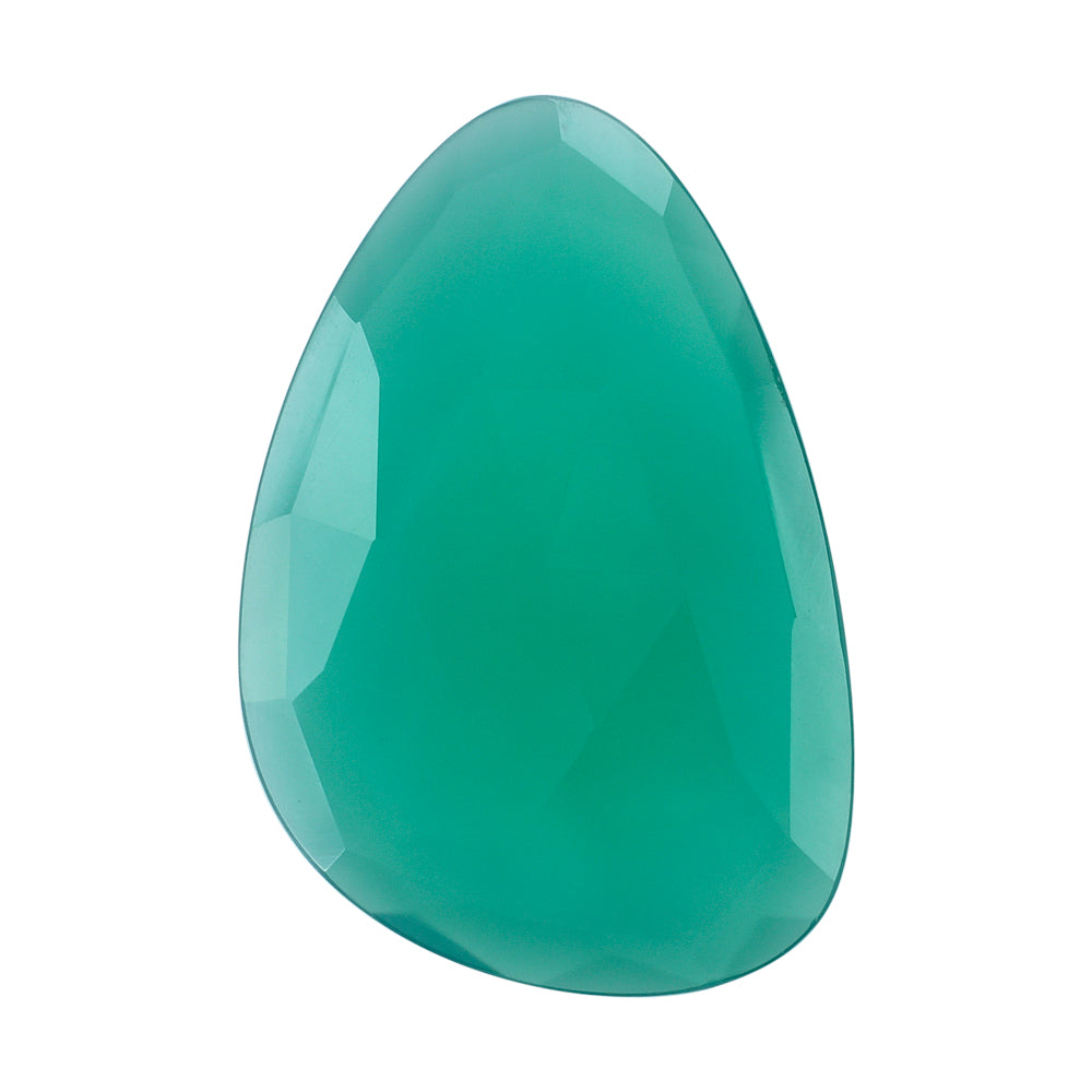 GREEN ONYX ROSE CUT BRIOLITE IRREGULAR PEARISH 30X20MM 15.70 Cts.