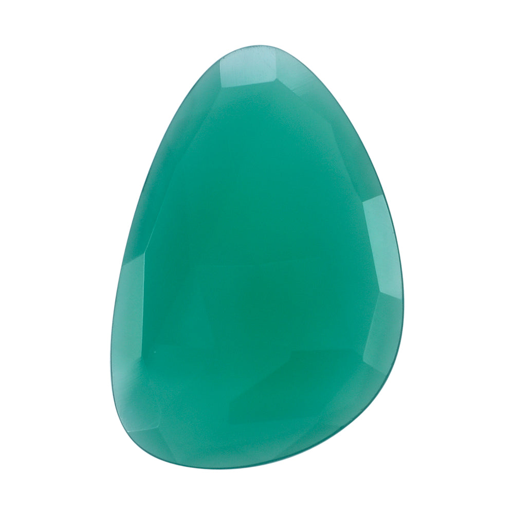 GREEN ONYX ROSE CUT BRIOLITE IRREGULAR PEARISH 30X20MM 15.70 Cts.