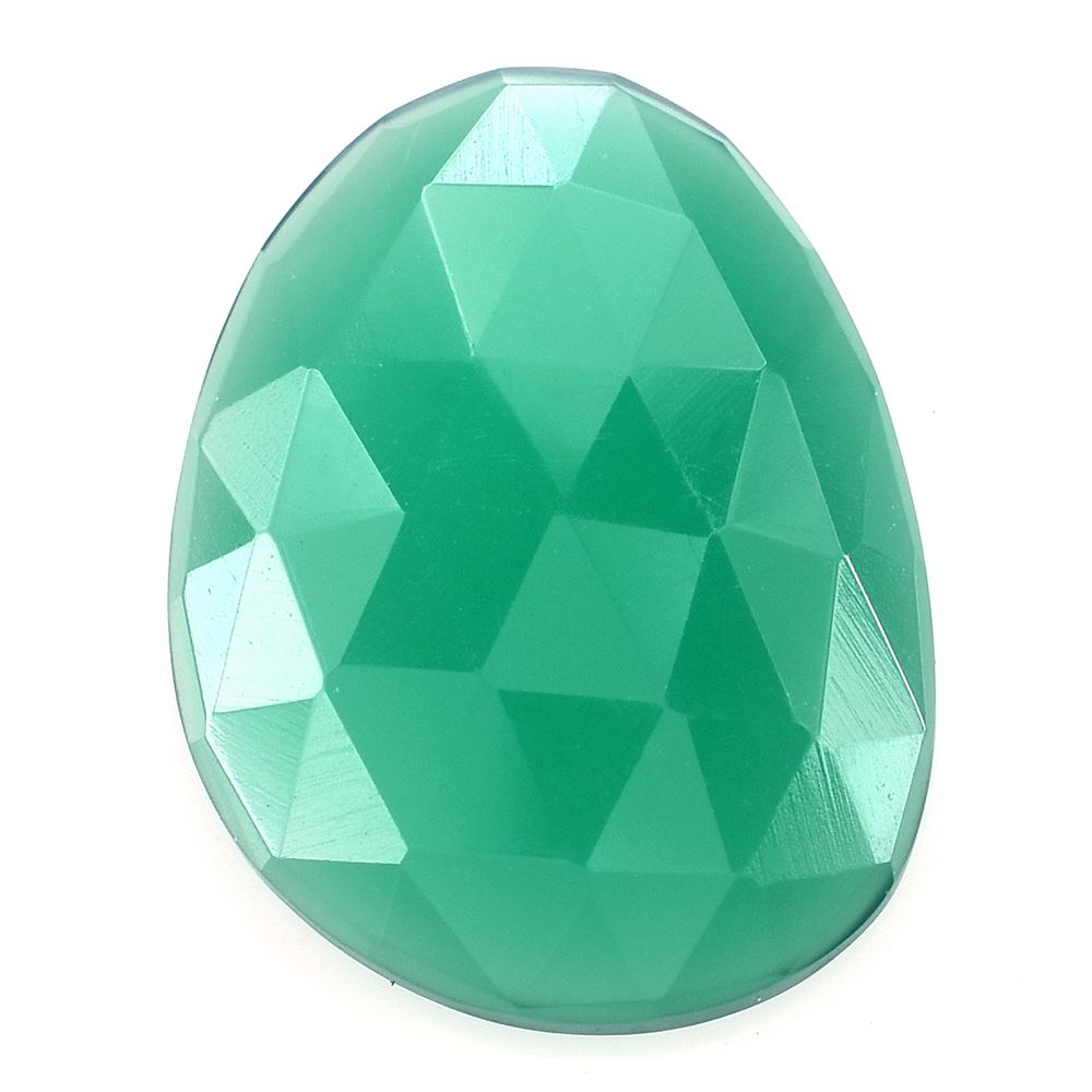 GREEN ONYX ROSE CUT PEARISH CAB 20X15MM 8.64 Cts.