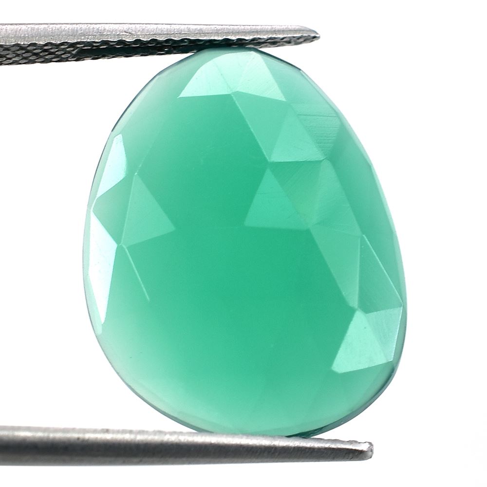 GREEN ONYX ROSE CUT PEARISH CAB 20X15MM 8.64 Cts.