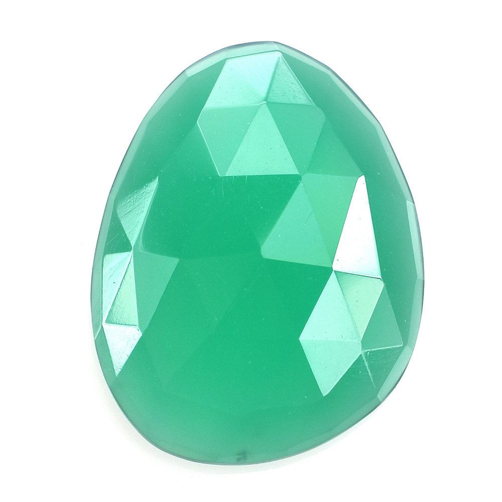 GREEN ONYX ROSE CUT PEARISH CAB 20X15MM 8.21 Cts.