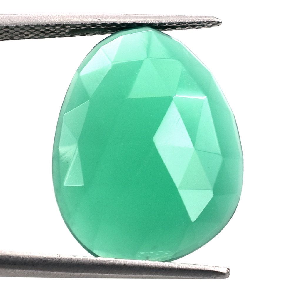 GREEN ONYX ROSE CUT PEARISH CAB 20X15MM 8.21 Cts.