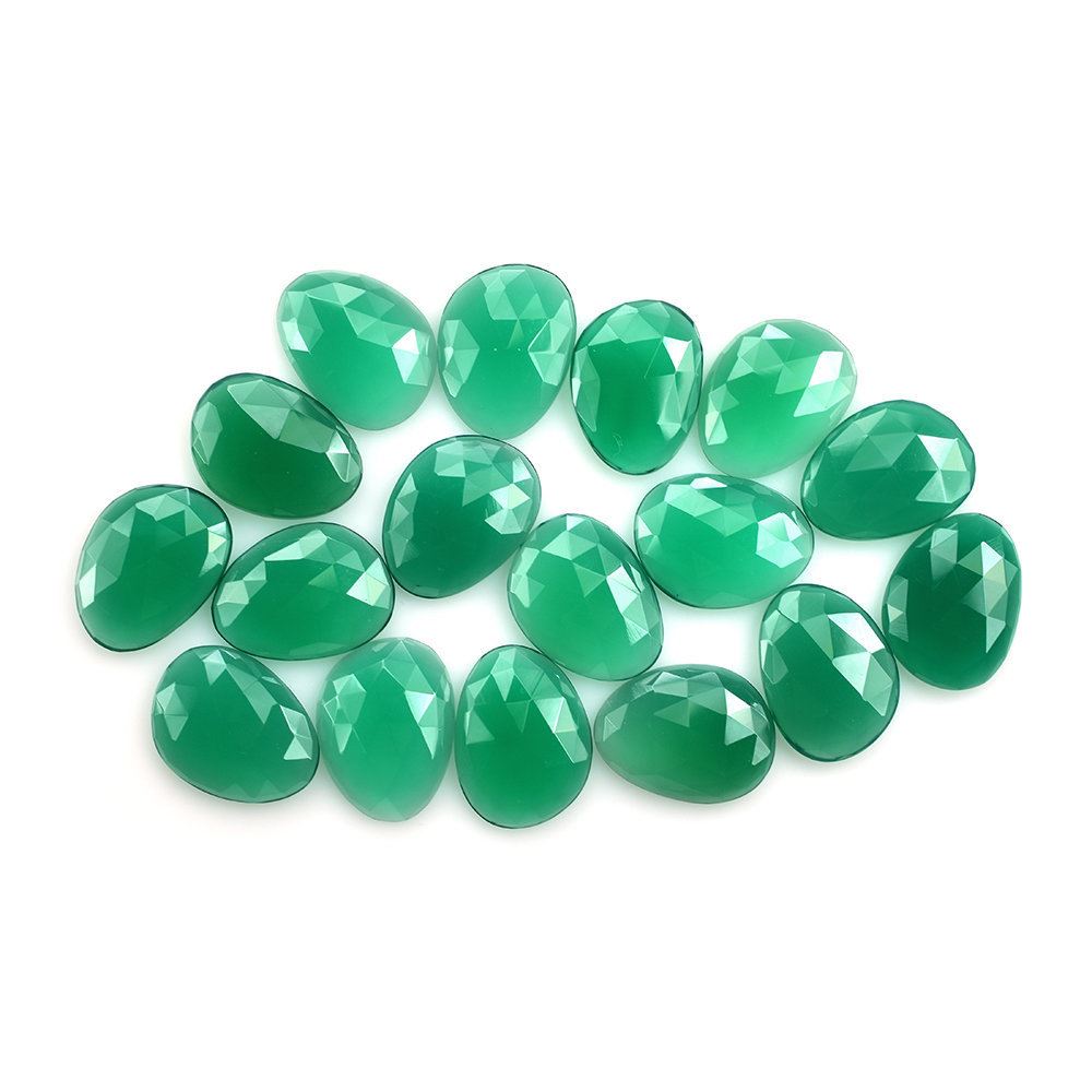 GREEN ONYX ROSE CUT PEARISH CAB 20X15MM 8.21 Cts.