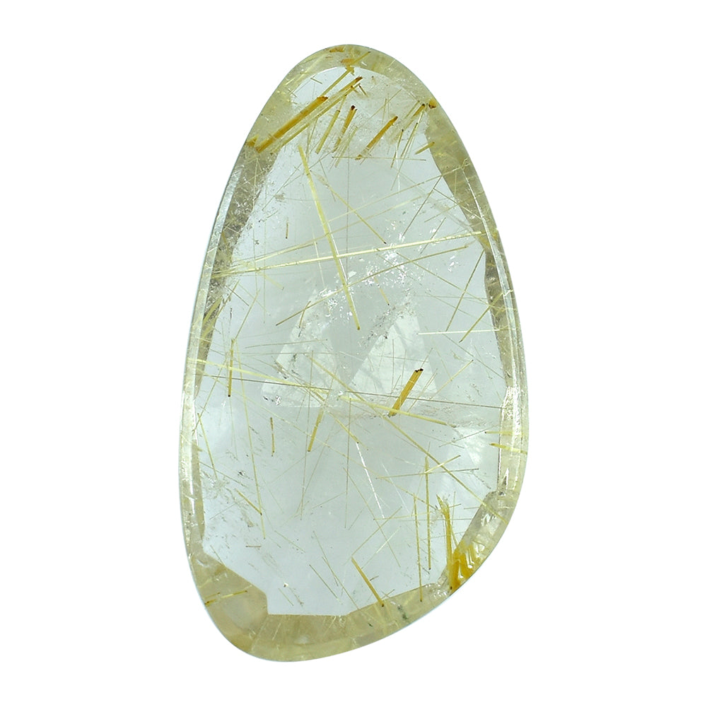 GOLDEN RUTILE QUARTZ ROSE CUT IRREGULAR PEAR CAB 18X10MM 4.67 Cts.