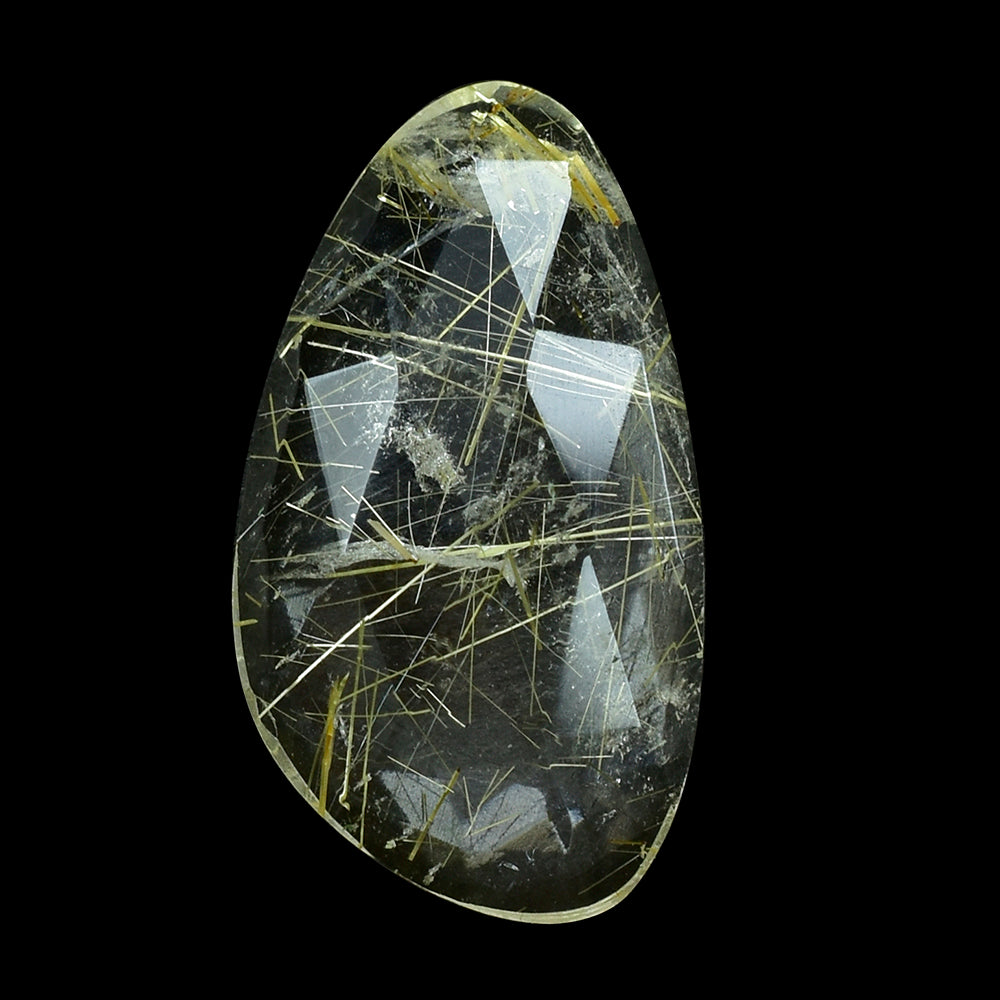 GOLDEN RUTILE QUARTZ ROSE CUT IRREGULAR PEAR CAB 18X10MM 4.67 Cts.