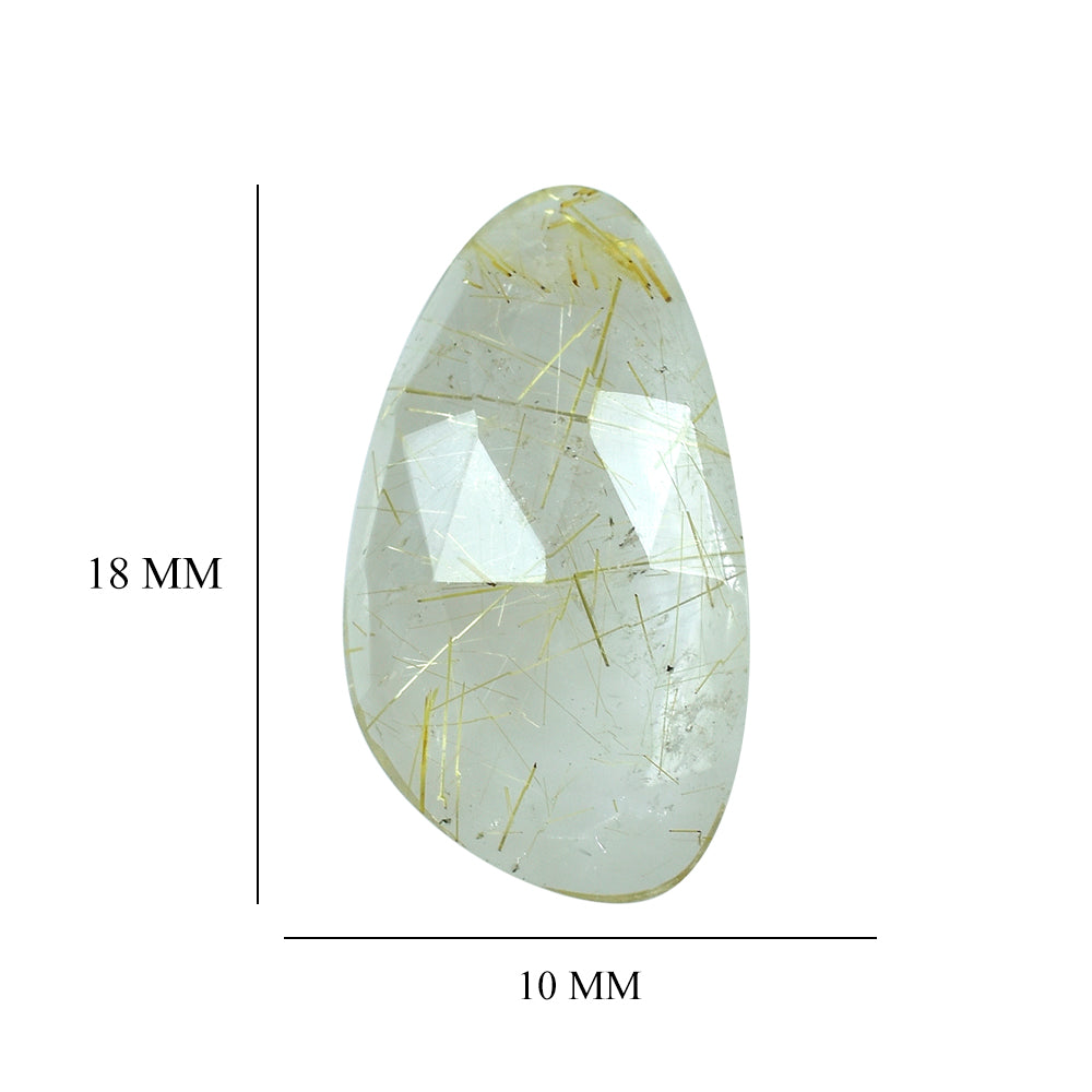 GOLDEN RUTILE QUARTZ ROSE CUT IRREGULAR PEAR CAB 18X10MM 4.67 Cts.