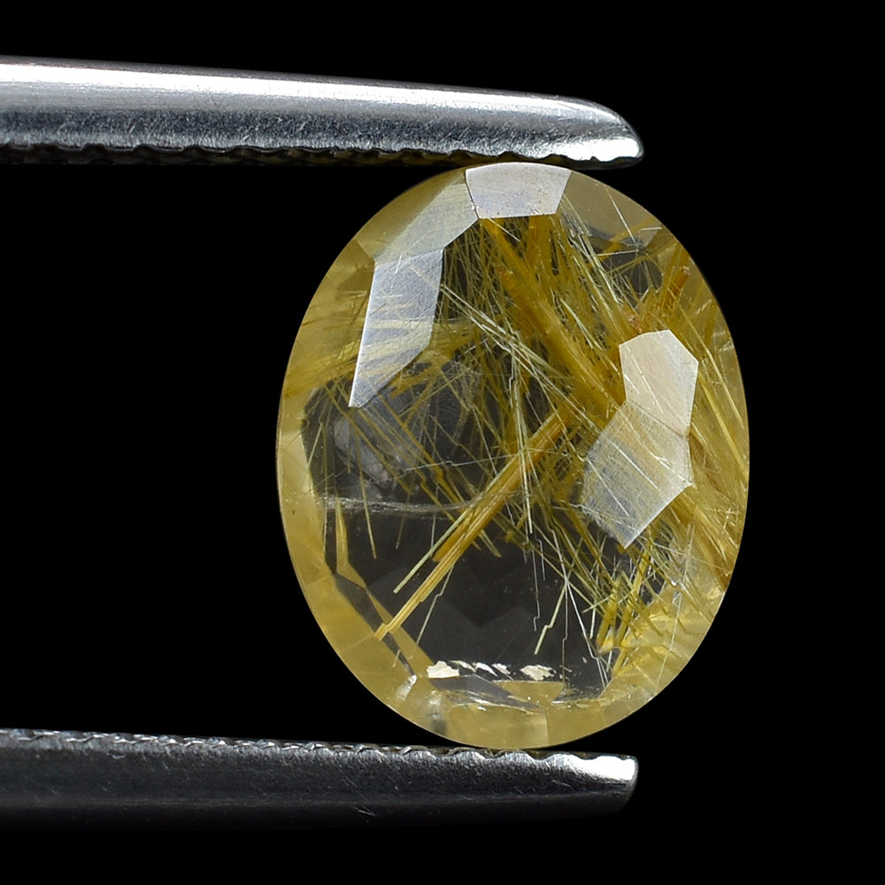GOLDEN RUTILE QUARTZ IRREGULAR FACET BRIOLETTE OVAL 10X8MM 2.30 Cts.
