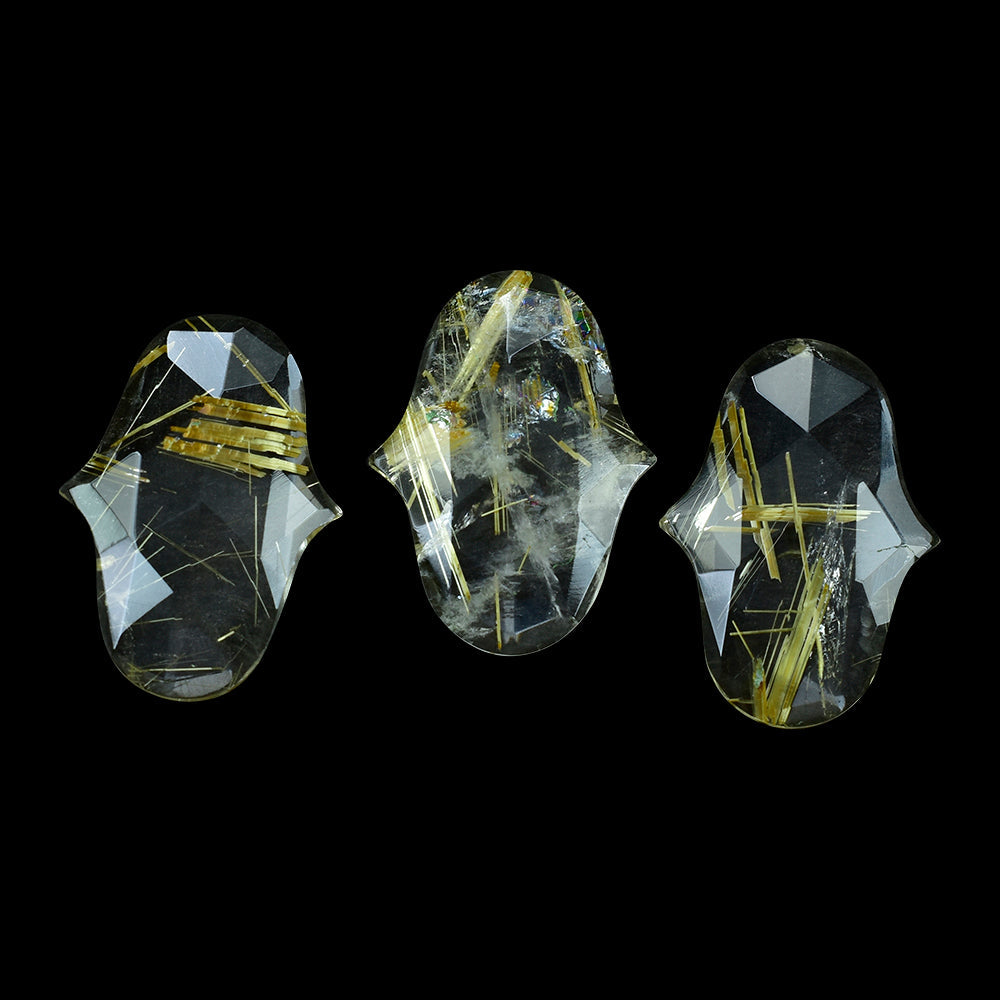 GOLDEN RUTILE QUARTZ ROSE CUT FANCY CAB 22X16MM 8.13 Cts.