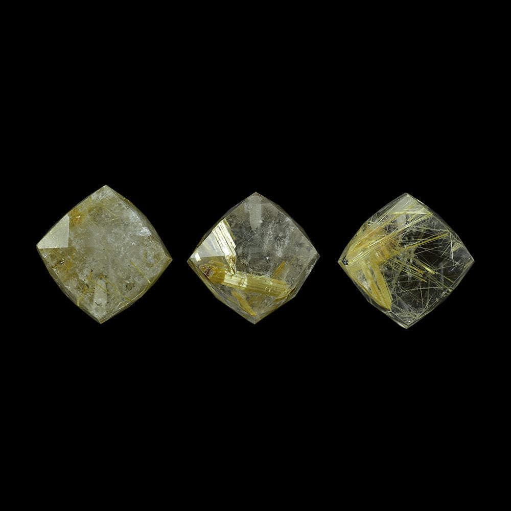 GOLDEN RUTILE QUARTZ BRIOLETTE CUBE (HALF DRILL) 12MM 17.10 Cts.