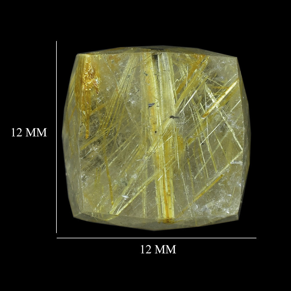 GOLDEN RUTILE QUARTZ BRIOLETTE CUBE (HALF DRILL) 12MM 17.10 Cts.