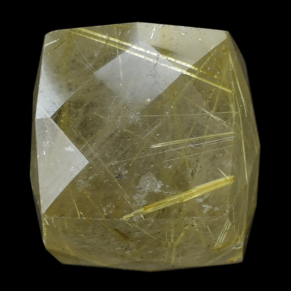 GOLDEN RUTILE QUARTZ BRIOLETTE CUBE (HALF DRILL) 12MM 16.92 Cts.