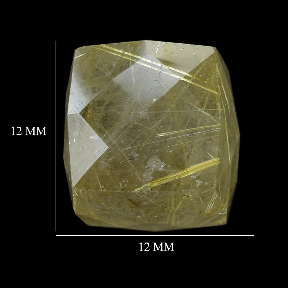 GOLDEN RUTILE QUARTZ BRIOLETTE CUBE (HALF DRILL) 12MM 16.92 Cts.