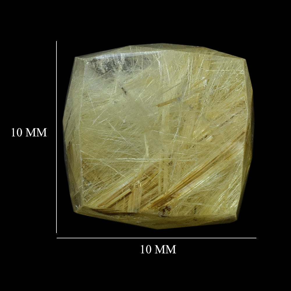 GOLDEN RUTILE QUARTZ BRIOLETTE CUBE (HALF DRILL) 10MM 9.50 Cts.