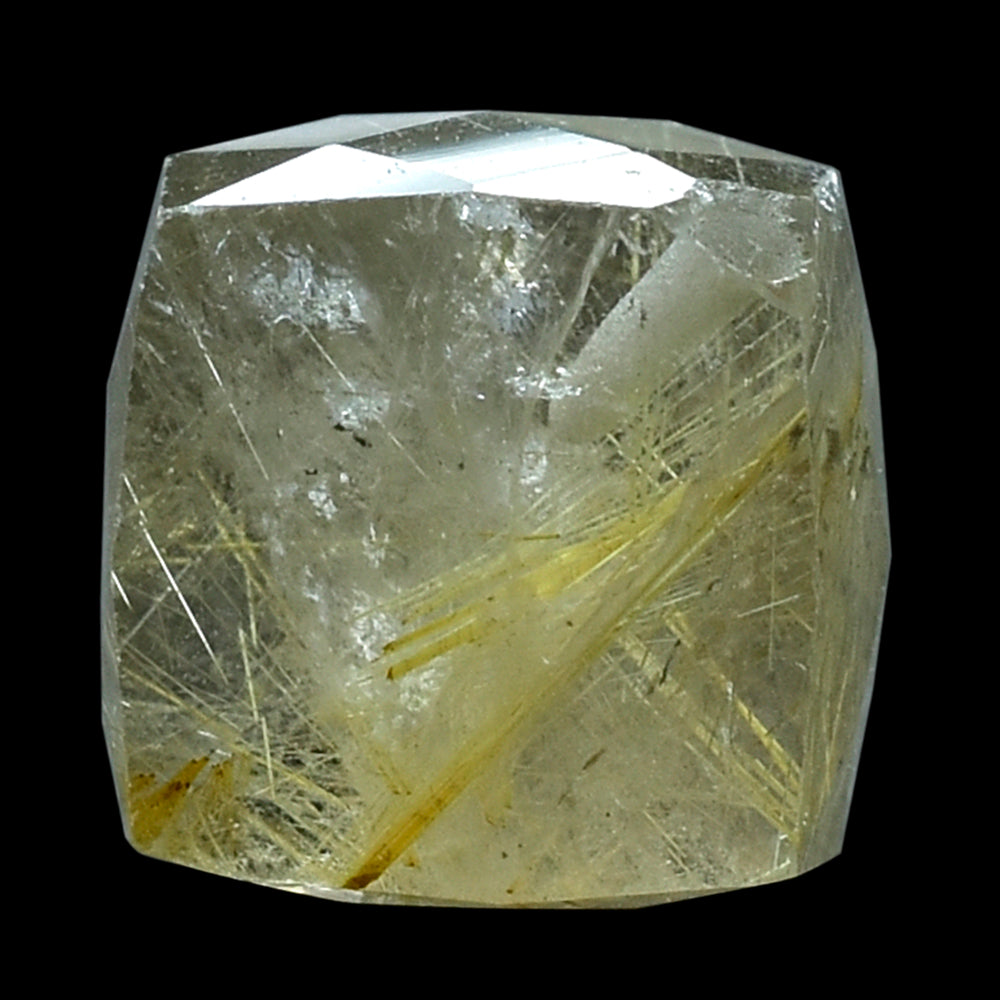 GOLDEN RUTILE QUARTZ BRIOLETTE CUBE (HALF DRILL) 10MM 9.50 Cts.