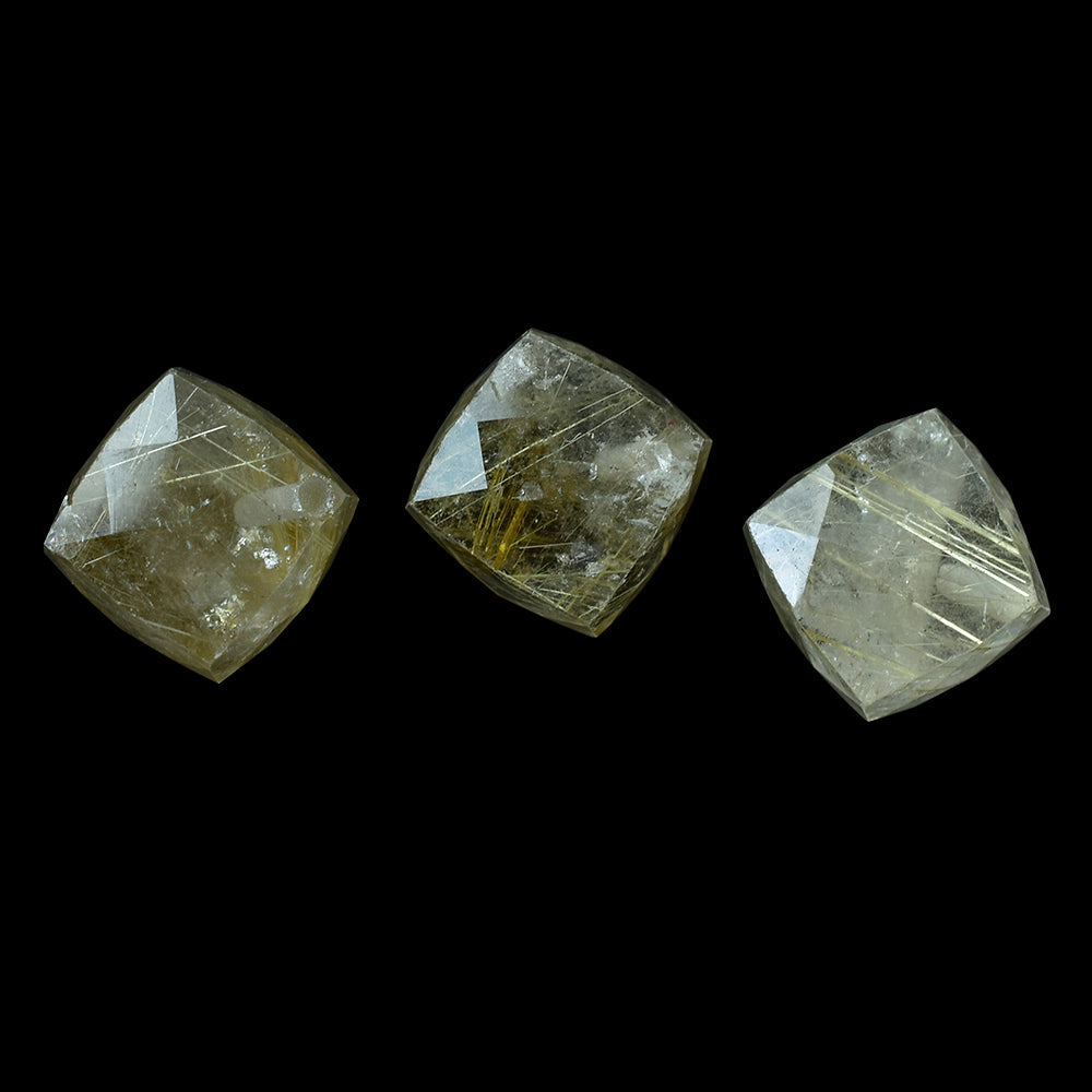 GOLDEN RUTILE QUARTZ BRIOLETTE CUBE (HALF DRILL) 10MM 9.50 Cts.