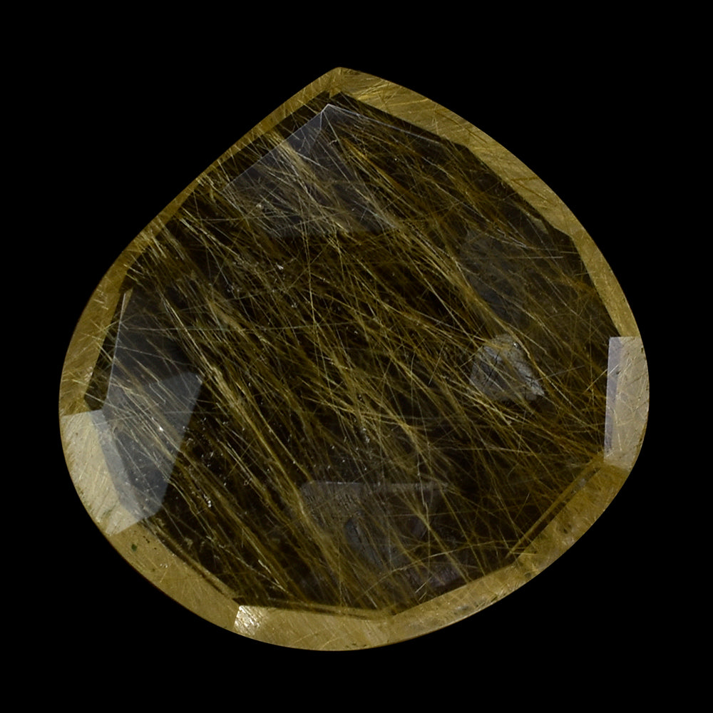 GOLDEN RUTILE QUARTZ ROSE CUT BRIOLETTE IRREGULAR PEAR 13MM 3.58 Cts.