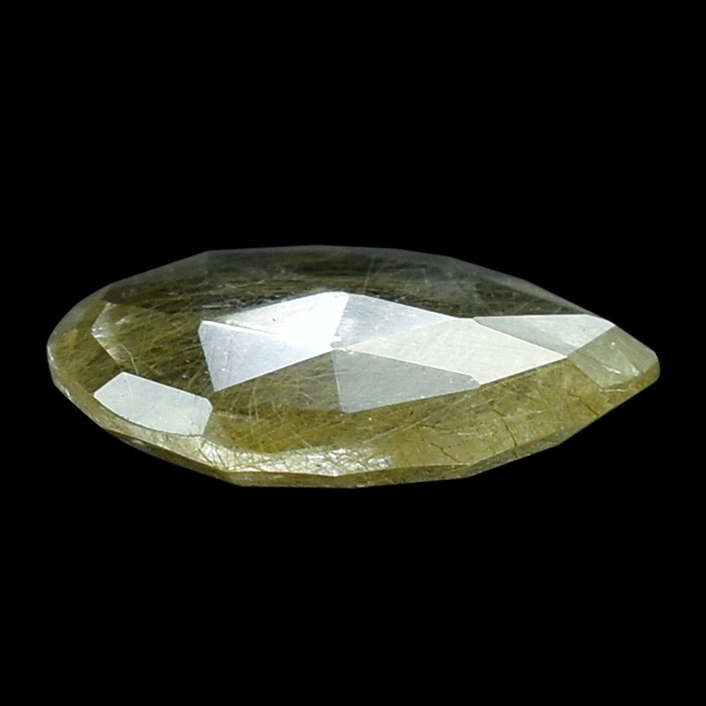 GOLDEN RUTILE QUARTZ ROSE CUT BRIOLETTE IRREGULAR PEAR 13MM 3.58 Cts.