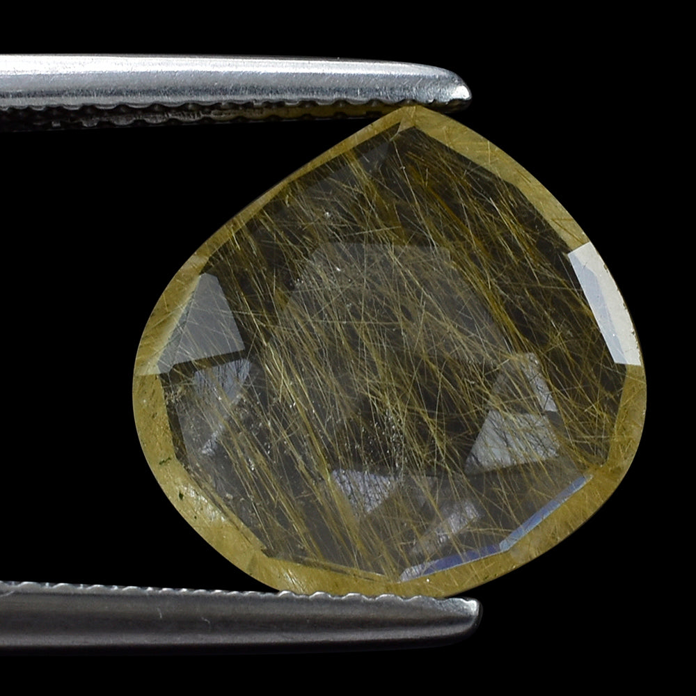 GOLDEN RUTILE QUARTZ ROSE CUT BRIOLETTE IRREGULAR PEAR 13MM 3.58 Cts.