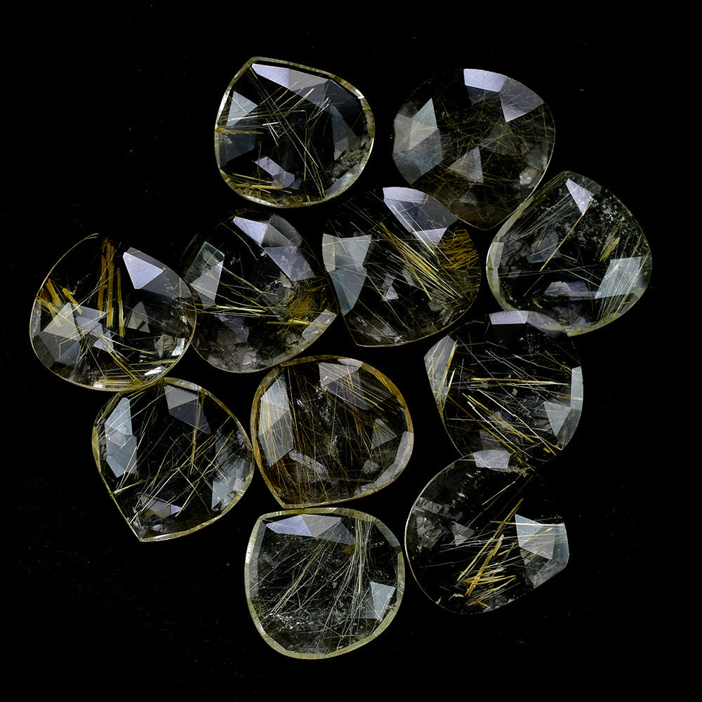 GOLDEN RUTILE QUARTZ ROSE CUT BRIOLETTE IRREGULAR PEAR 13MM 3.58 Cts.