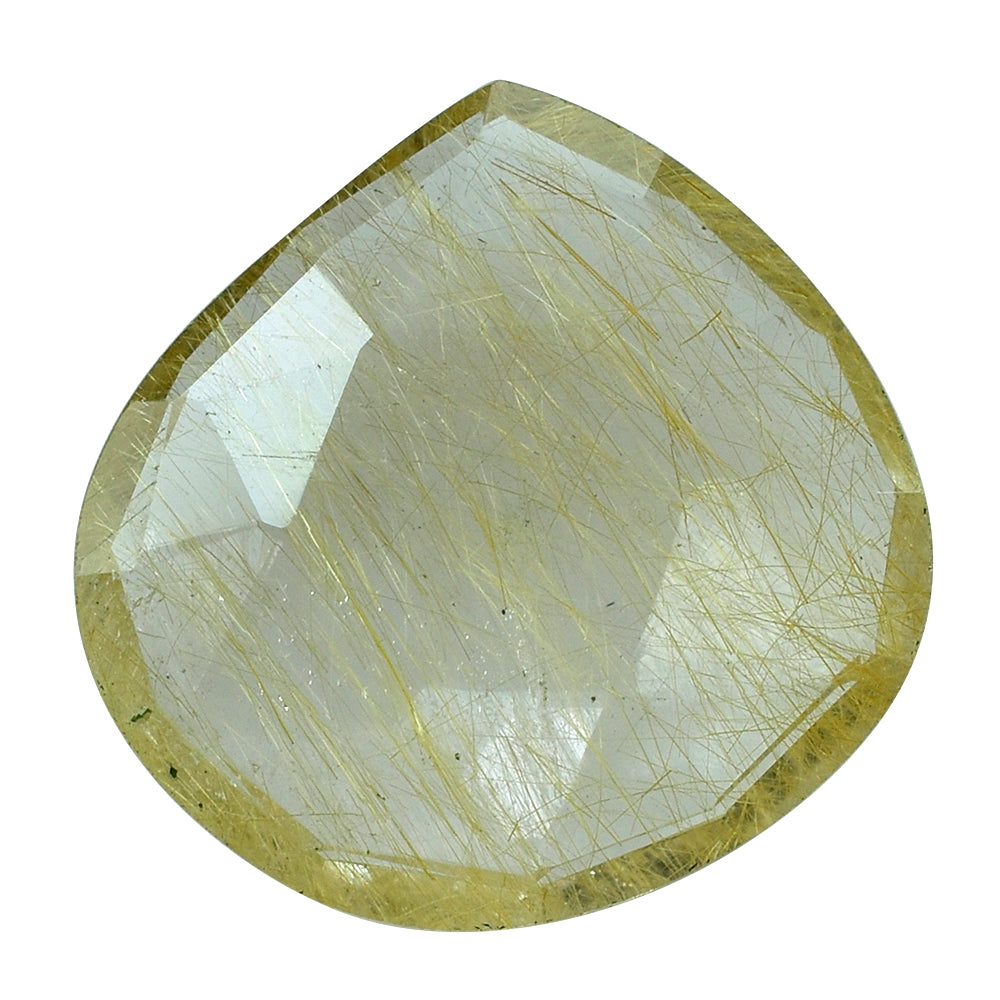 GOLDEN RUTILE QUARTZ ROSE CUT BRIOLETTE IRREGULAR PEAR 13MM 3.58 Cts.