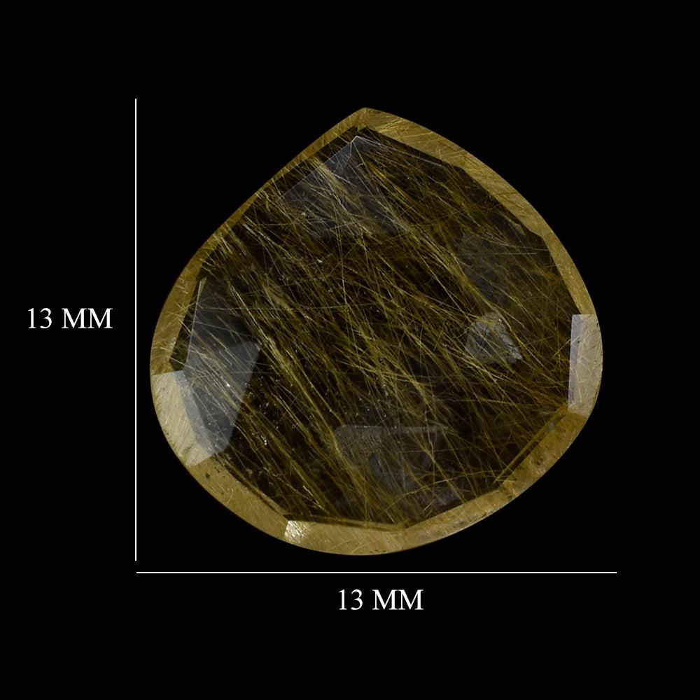 GOLDEN RUTILE QUARTZ ROSE CUT BRIOLETTE IRREGULAR PEAR 13MM 3.58 Cts.