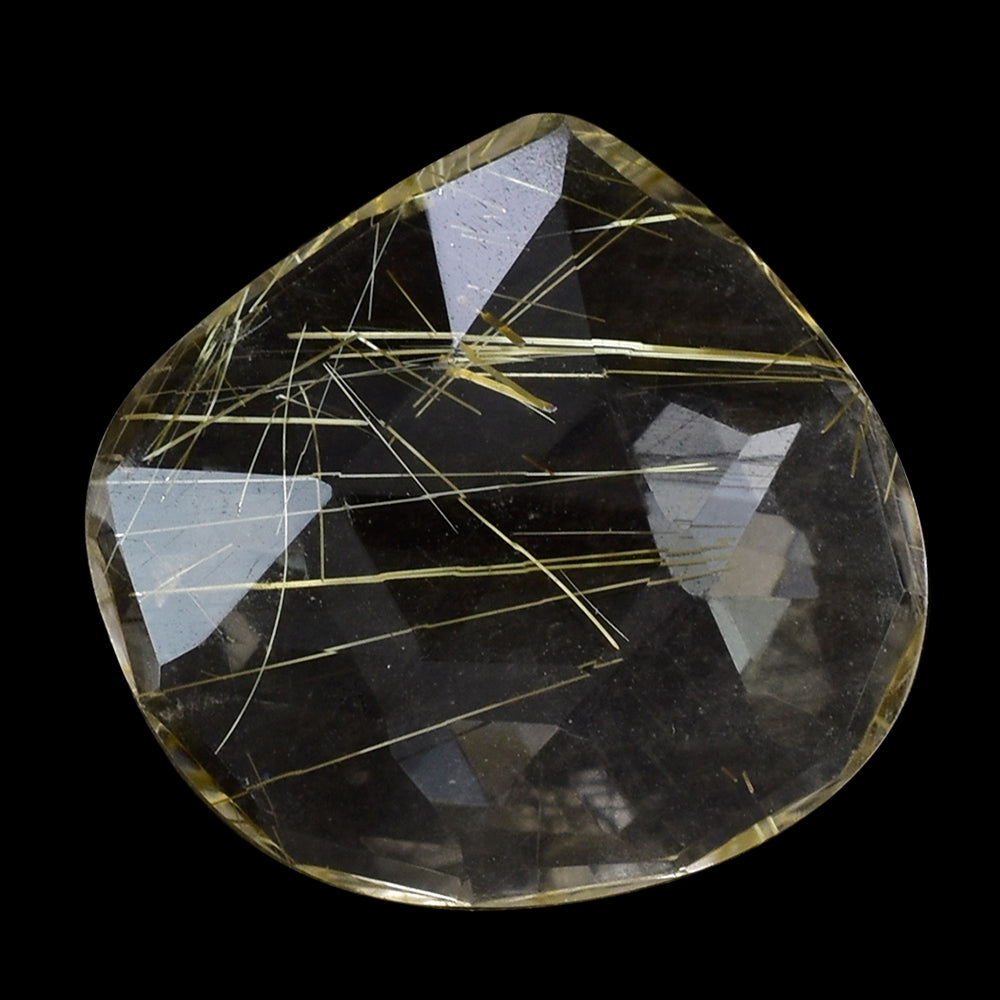 GOLDEN RUTILE QUARTZ ROSE CUT BRIOLETTE IRREGULAR PEAR 15X14.50MM 5.20 Cts.