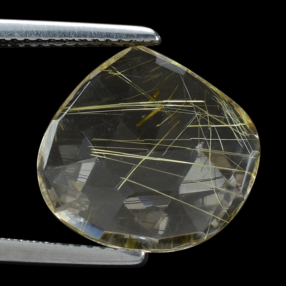 GOLDEN RUTILE QUARTZ ROSE CUT BRIOLETTE IRREGULAR PEAR 15X14.50MM 5.20 Cts.