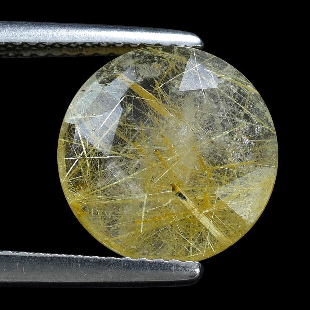 GOLDEN RUTILE QUARTZ ROSE CUT BRIOLETTE ROUND 12MM 3.73 Cts.