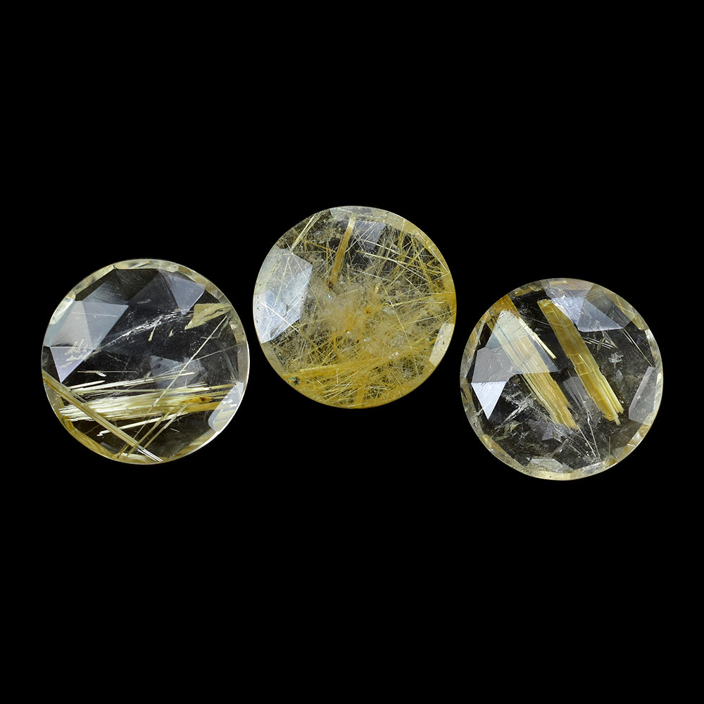 GOLDEN RUTILE QUARTZ ROSE CUT BRIOLETTE ROUND 12MM 3.73 Cts.