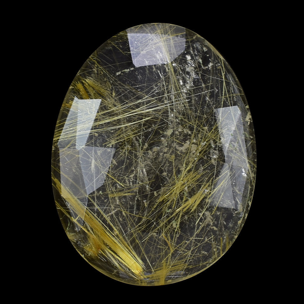 GOLDEN RUTILE QUARTZ ROSE CUT OVAL CAB 26X20MM 14.01 Cts.