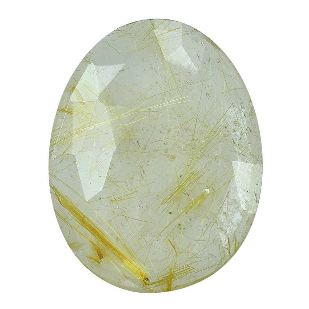 GOLDEN RUTILE QUARTZ ROSE CUT OVAL CAB 26X20MM 14.01 Cts.