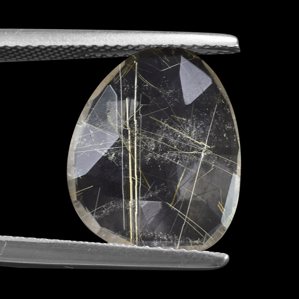 GOLDEN RUTILE QUARTZ ROSE CUT FANCY BRIOLETTE 15.50X12.50MM 4.6 Cts.