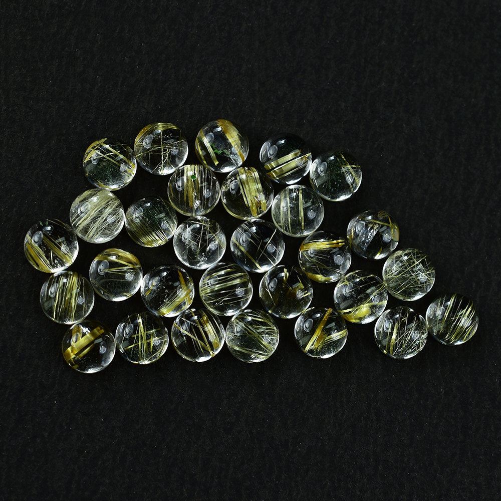 GOLDEN RUTILE QUARTZ PLAIN ROUND CAB (MANY RUTILES/SI) 4.00MM 0.26 Cts.