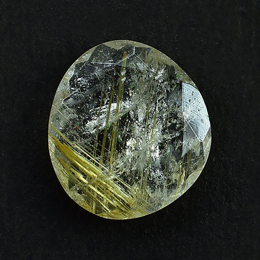 GOLDEN RUTILE QUARTZ BOTH SIDE TABLE CUT TRILLIANISH 12X11MM 3.33 Cts.