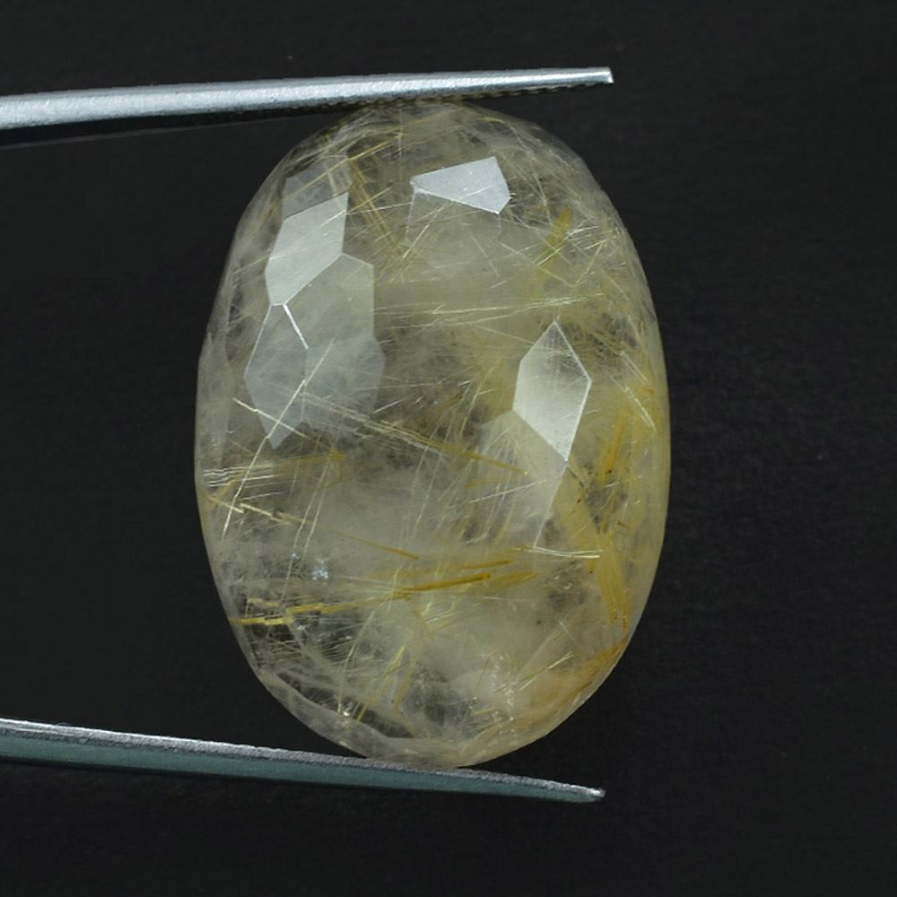 GOLDEN RUTILE QUARTZ IRREGULAR FACETED OVAL CAB (GOLDEN RUTILES)(2ND) 28.00X20.00 MM 37.90 Cts.