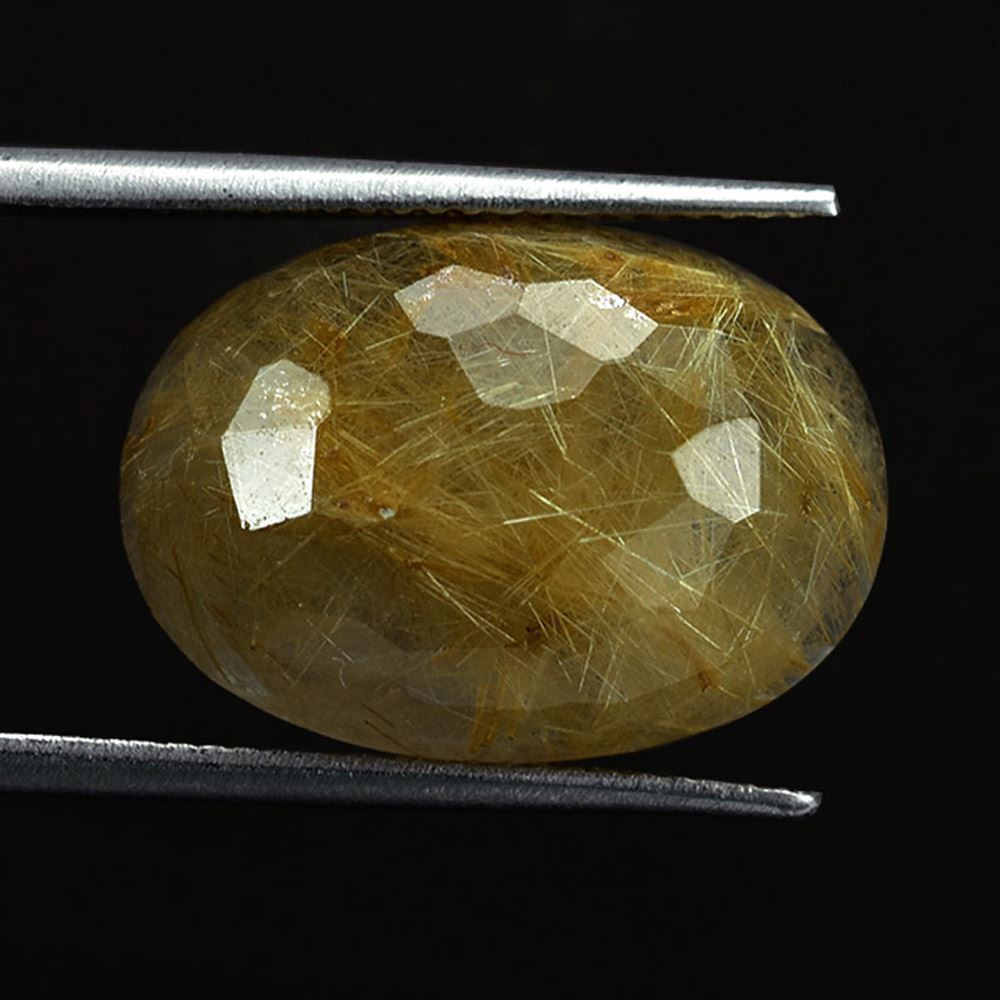GOLDEN RUTILE QUARTZ IRREGULAR FACETED OVAL CAB (GOLDEN RUTILES)(2ND) 17.80X12.80 MM 9.91 Cts.