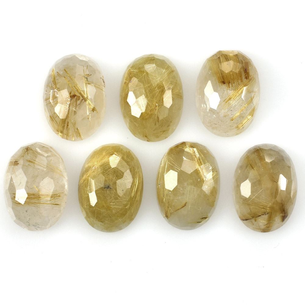 GOLDEN RUTILE QUARTZ IRREGULAR FACETED OVAL CAB (GOLDEN RUTILES)(2ND) 17.80X12.80 MM 9.91 Cts.