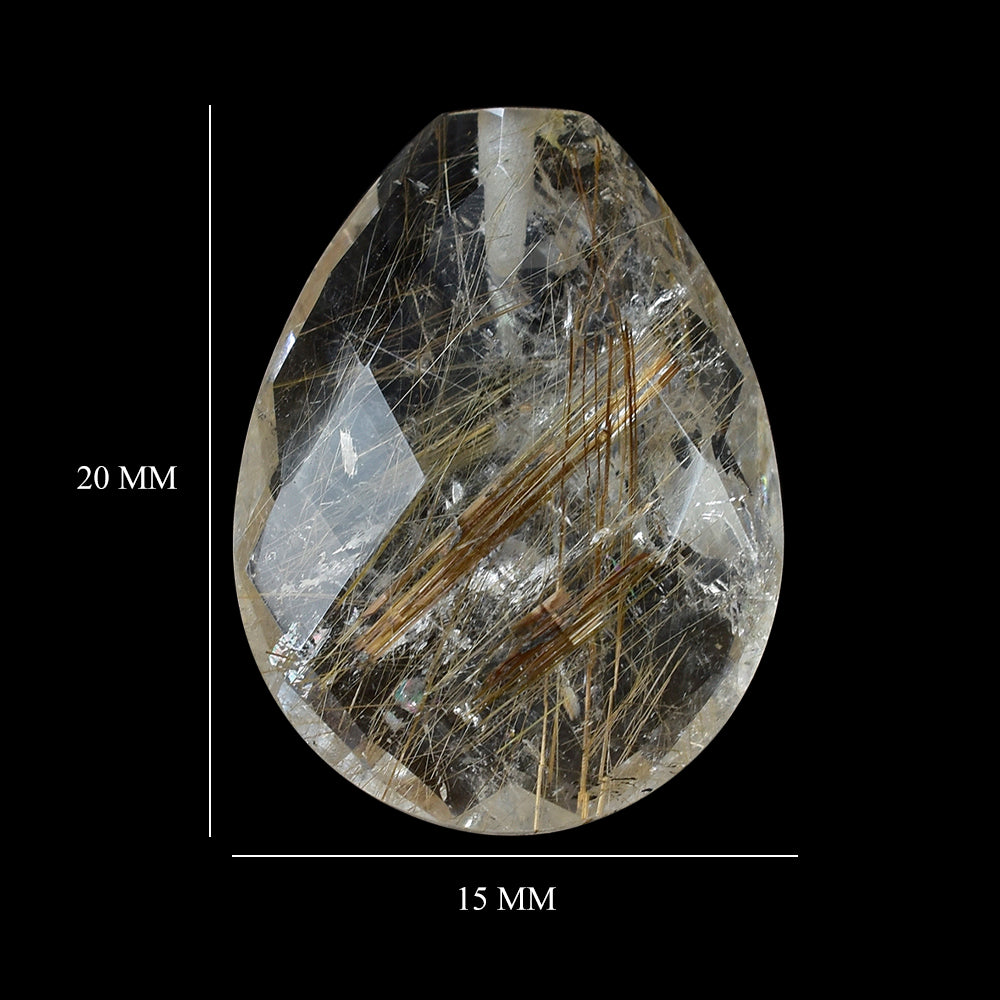 GOLDEN RUTILE QUARTZ BRIOLETTE PEAR (HALF DRILL) 20x15MM 12.00 Cts.