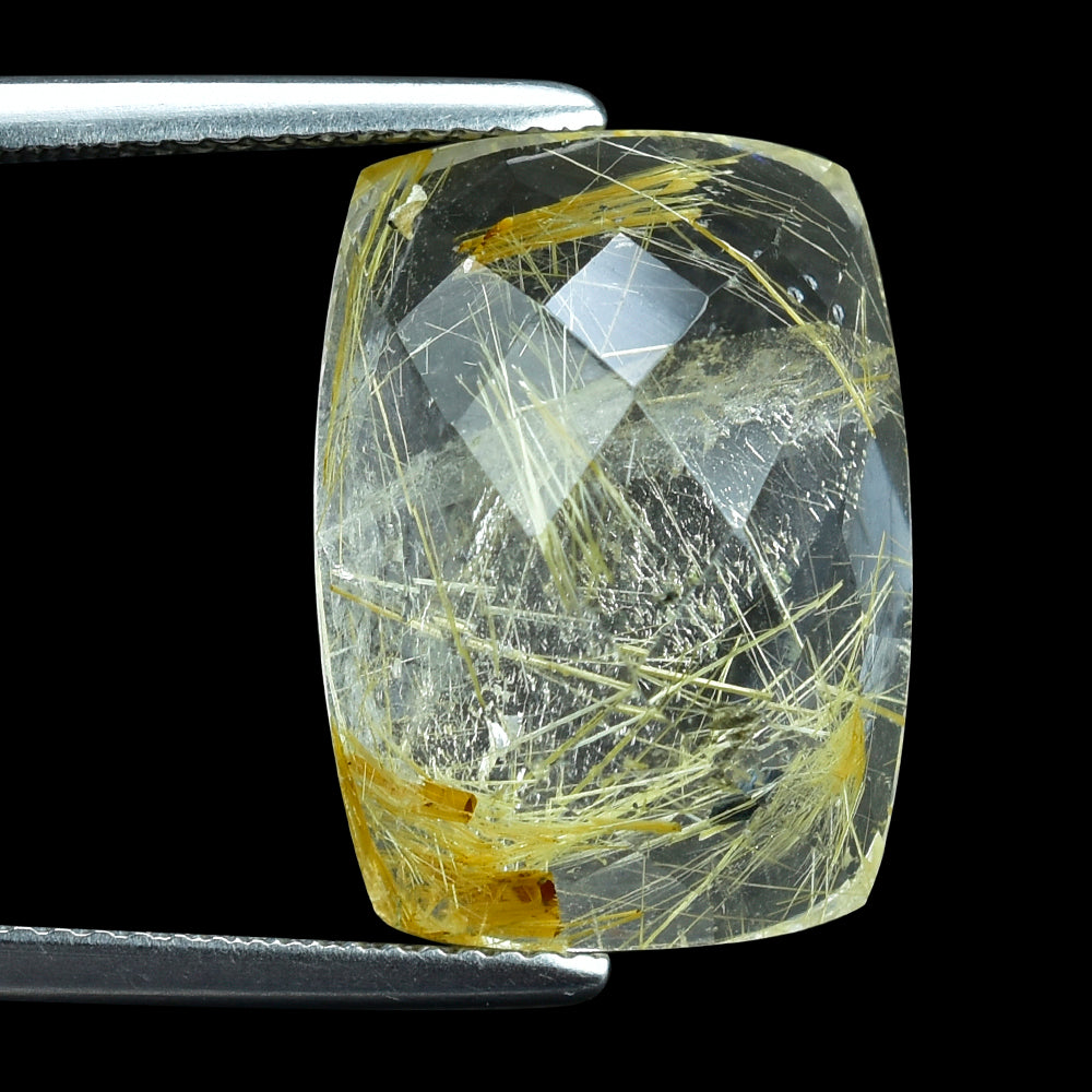 GOLDEN RUTILE QUARTZ CHECKER CUSHION CAB 18X13MM 14.00 Cts.