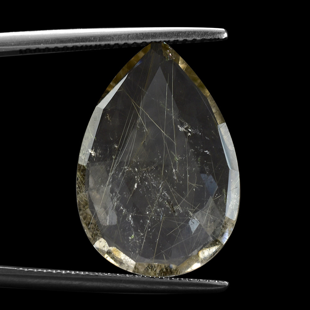 GOLDEN RUTILE QUARTZ ROSE CUT BRIOLETTE PEAR 22X15MM 9.52 Cts.