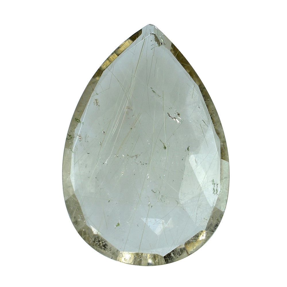 GOLDEN RUTILE QUARTZ ROSE CUT BRIOLETTE PEAR 22X15MM 9.52 Cts.