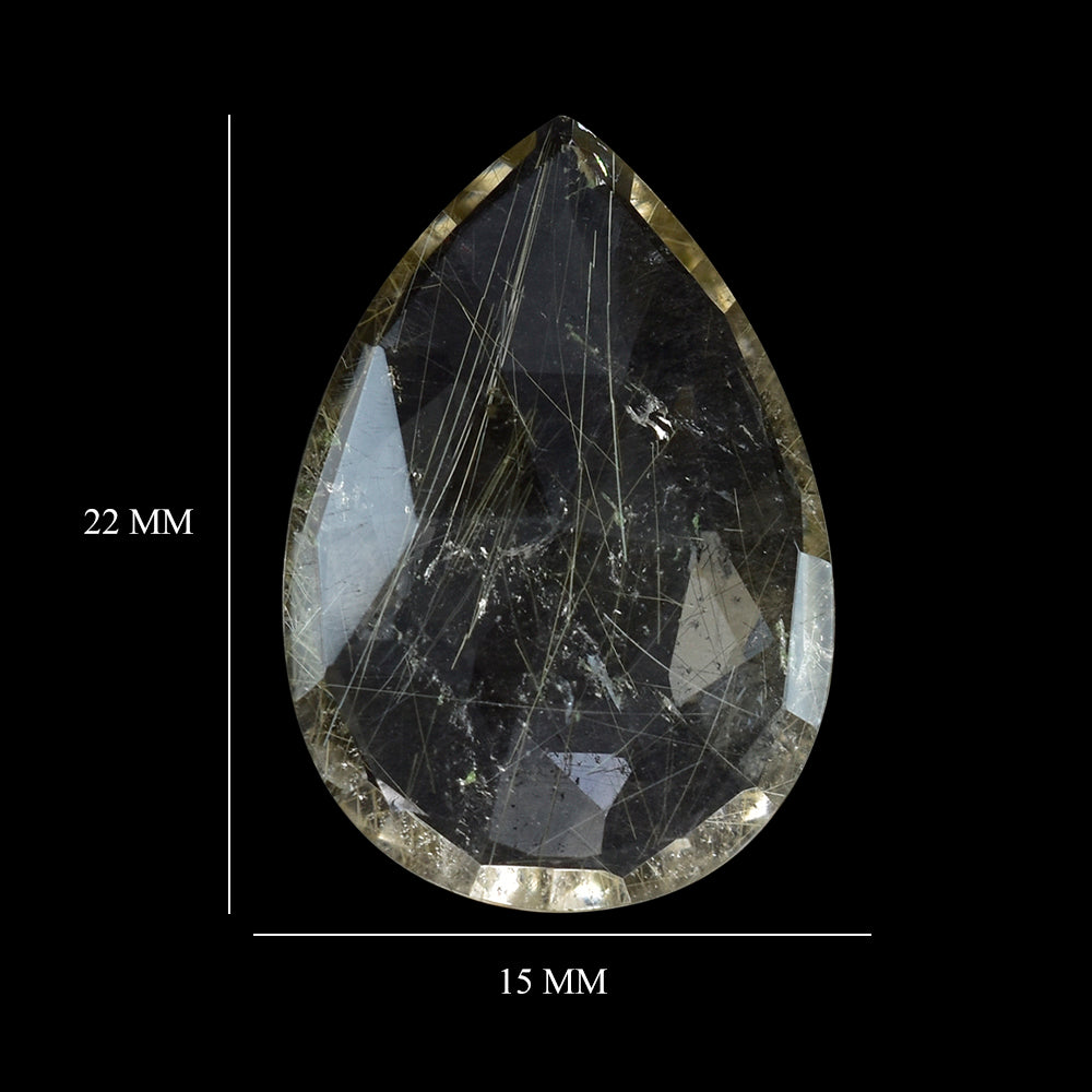 GOLDEN RUTILE QUARTZ ROSE CUT BRIOLETTE PEAR 22X15MM 9.52 Cts.