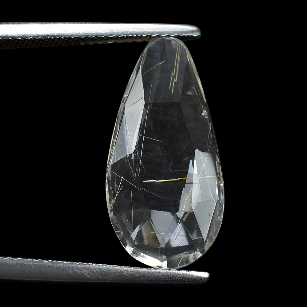 GOLDEN RUTILE QUARTZ ROSE CUT BRIOLETTE IRREGULAR PEAR 20X10MM 5.85 Cts.